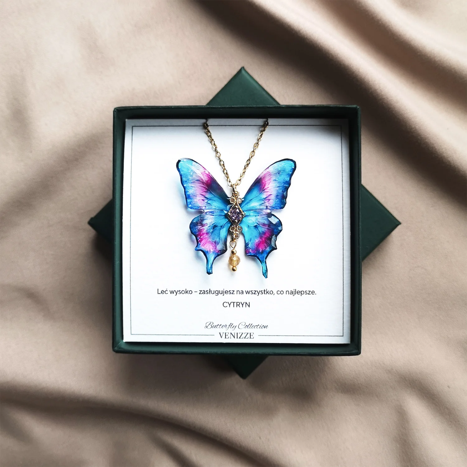 Naszyjnik motyl illusion flight z cytrynem i cyrkonią - obrazek 5