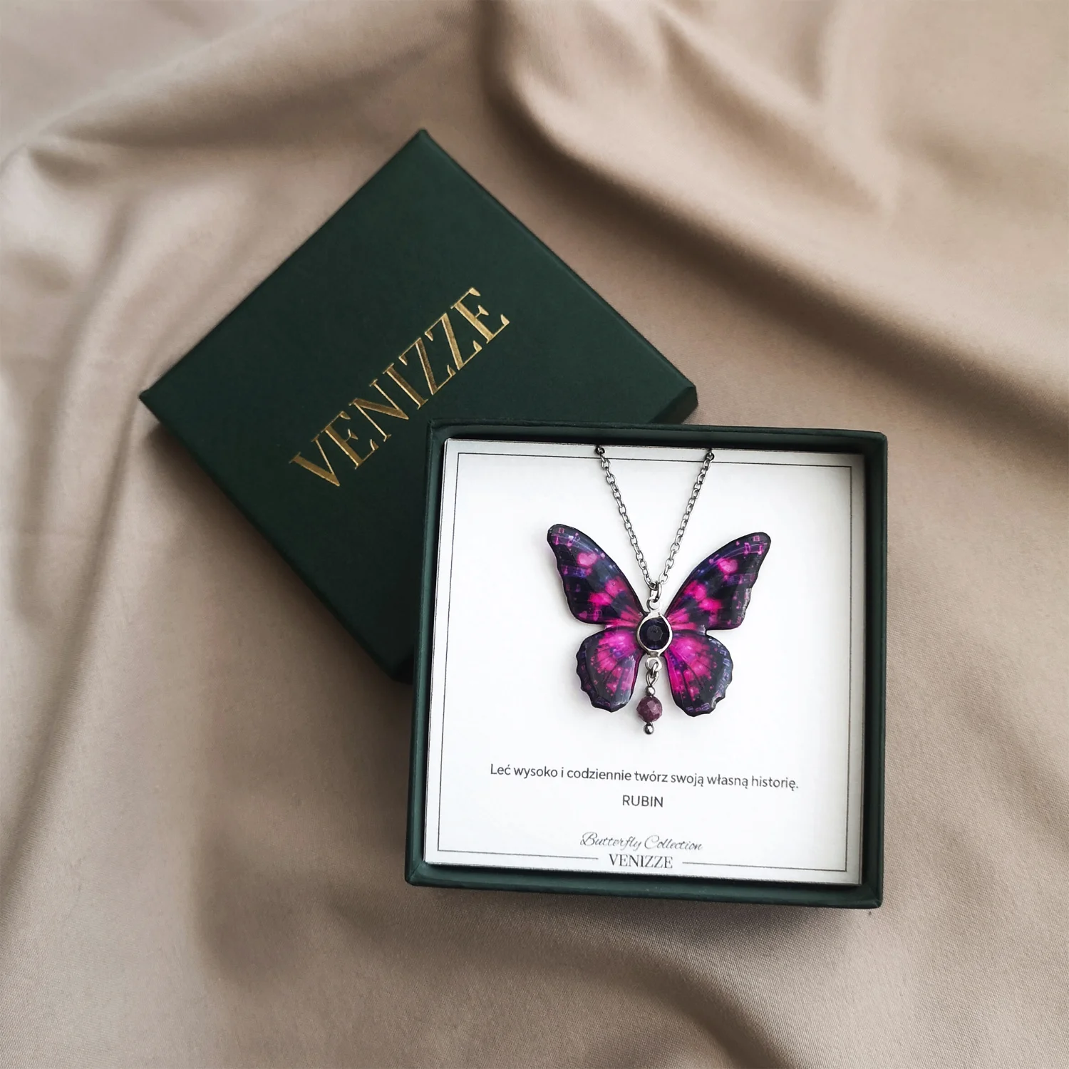 Naszyjnik motyl heather voyage z rubinem i cyrkonią - obrazek 2
