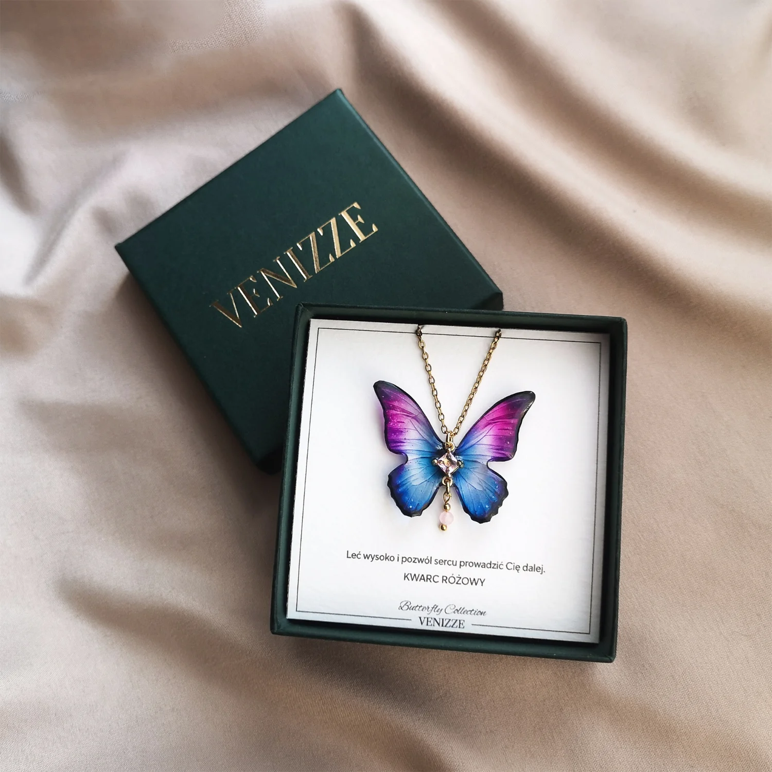 Naszyjnik motyl magic mirage z kwarcem i cyrkonią - obrazek 2