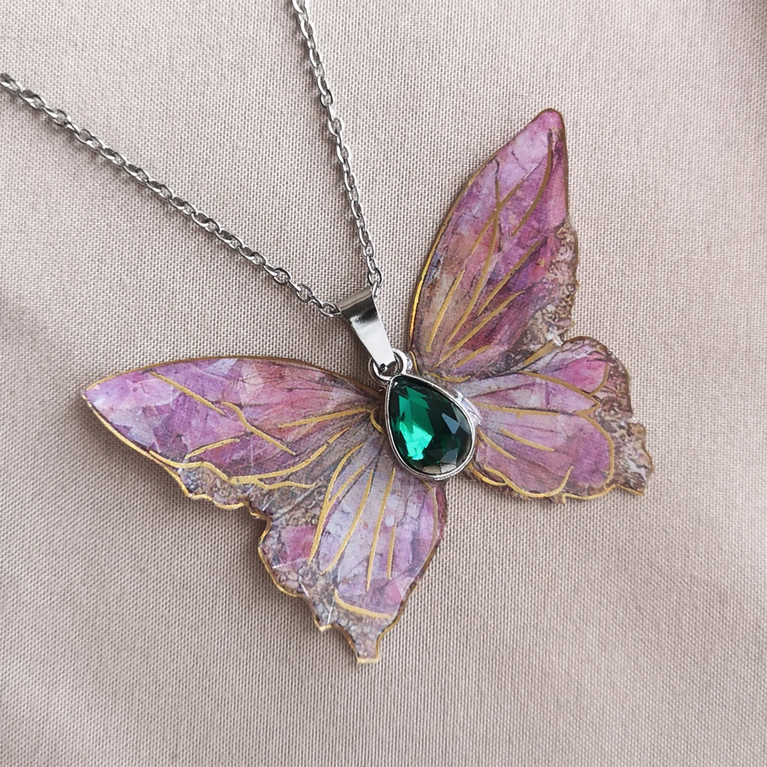 Naszyjnik motyl stained pink z cyrkonią - obrazek 7