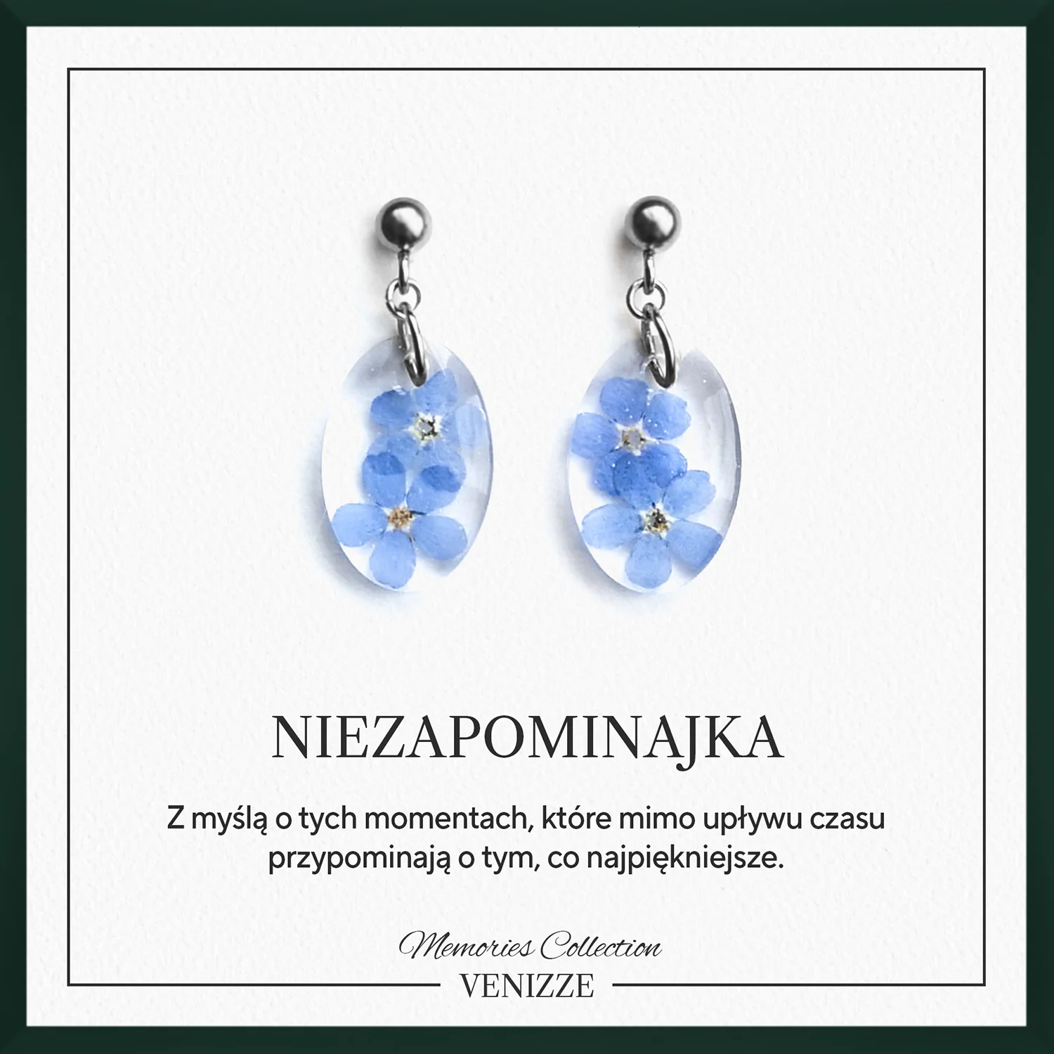 Kolczyki sztyfty z kulką kwiaty niezapominajki w żywicy