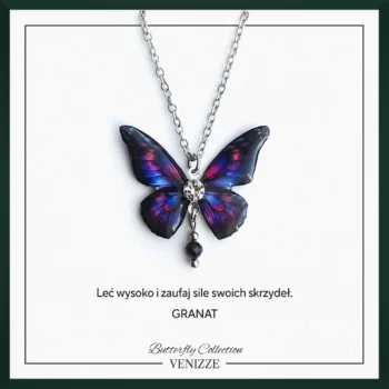 Naszyjnik motyl cosmic majesty z granatem i cyrkonią