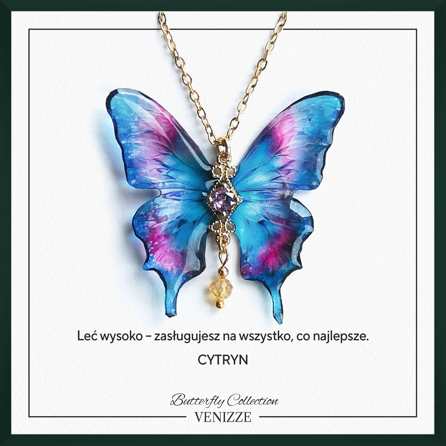 Naszyjnik motyl illusion flight z cytrynem i cyrkonią