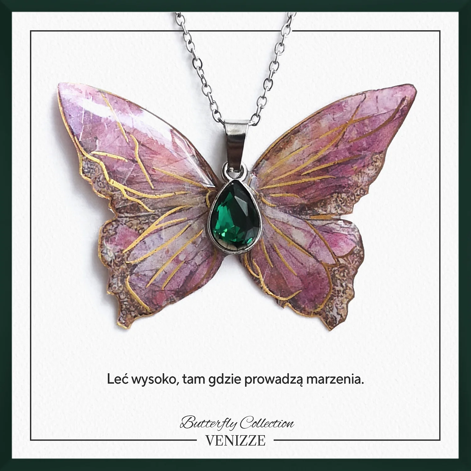 Naszyjnik motyl stained pink z cyrkonią
