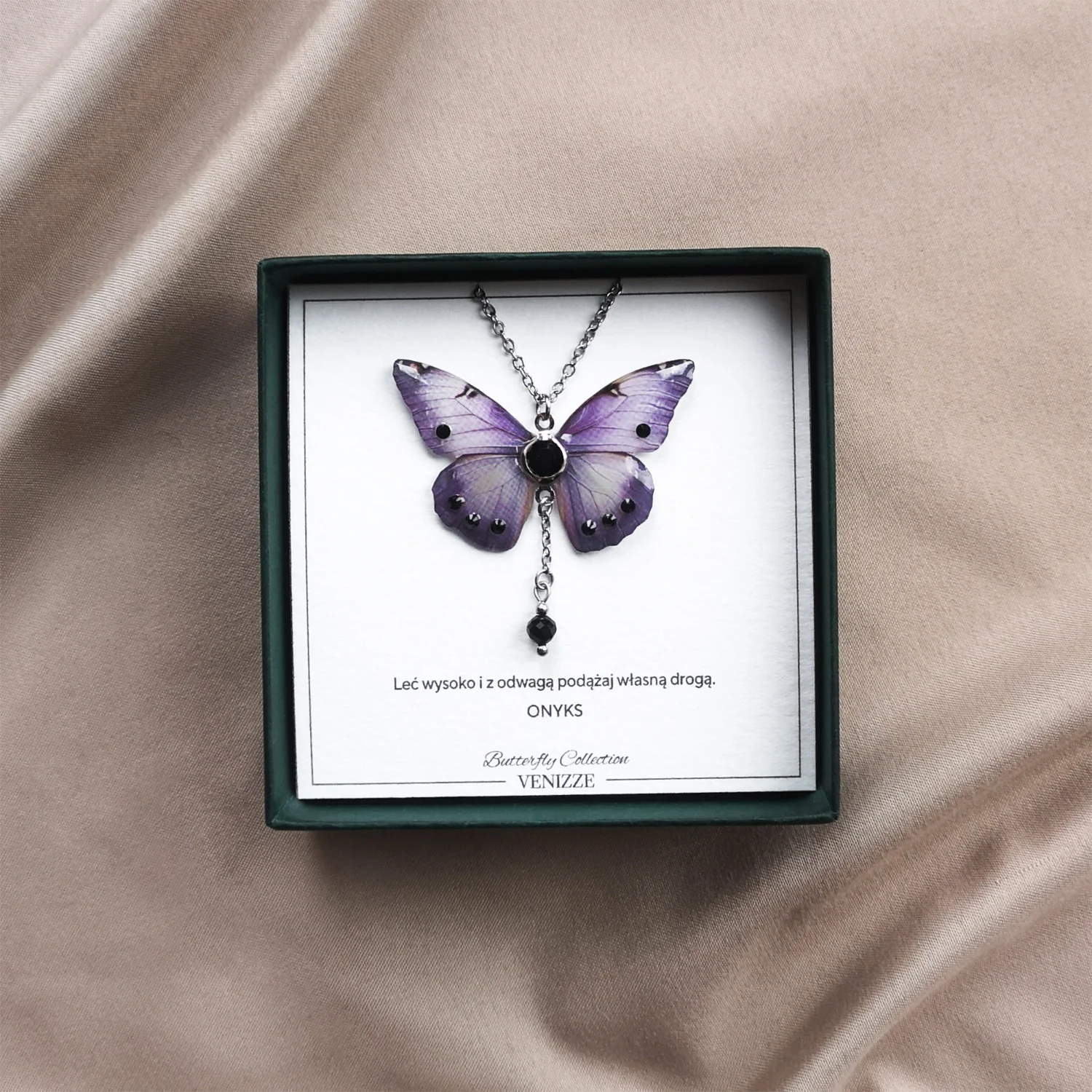 Naszyjnik motyl lavender harmony z onyksem i cyrkonią - obrazek 6