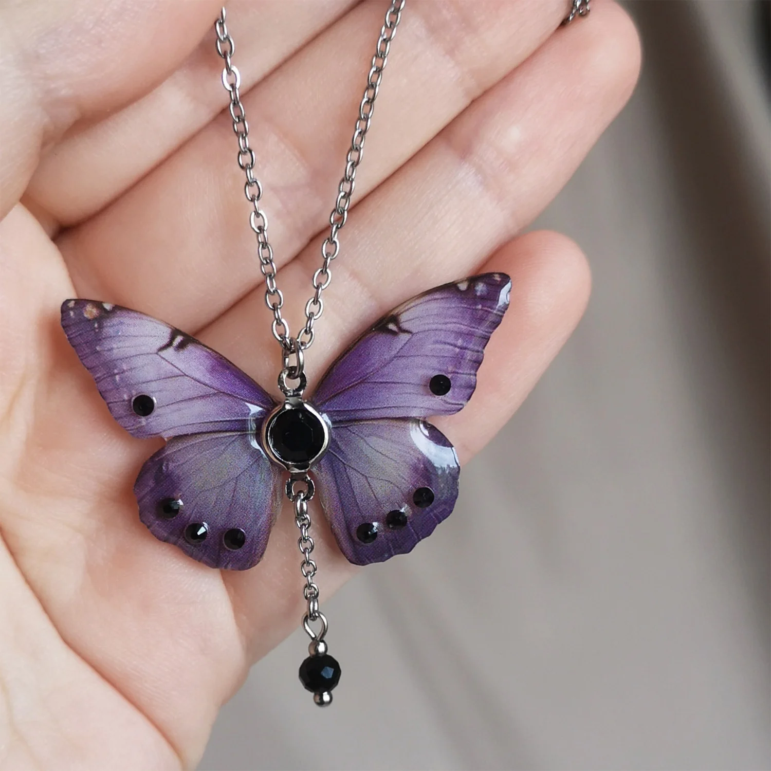 Naszyjnik motyl lavender harmony z onyksem i cyrkonią - obrazek 3