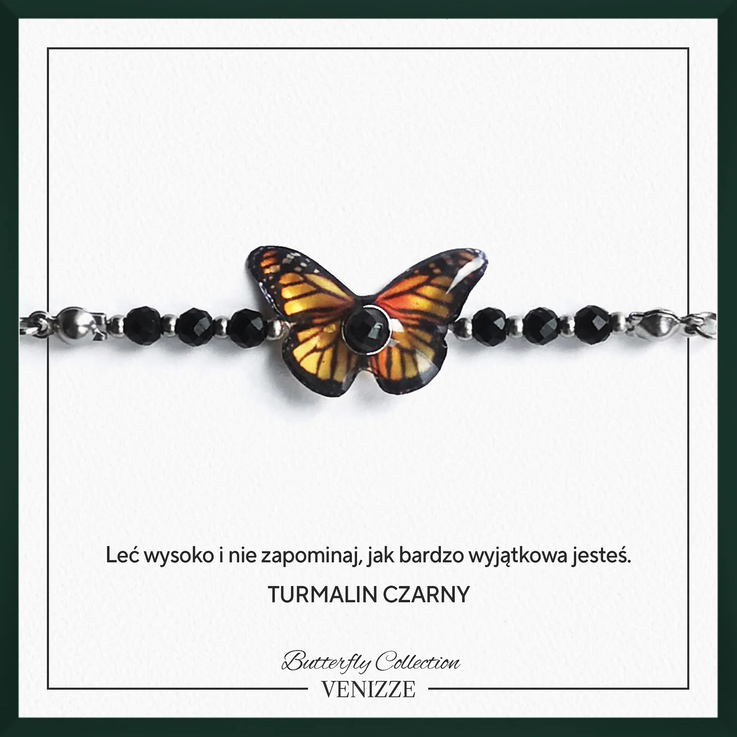 Bransoletka motyl yellow sun z turmalinem czarnym