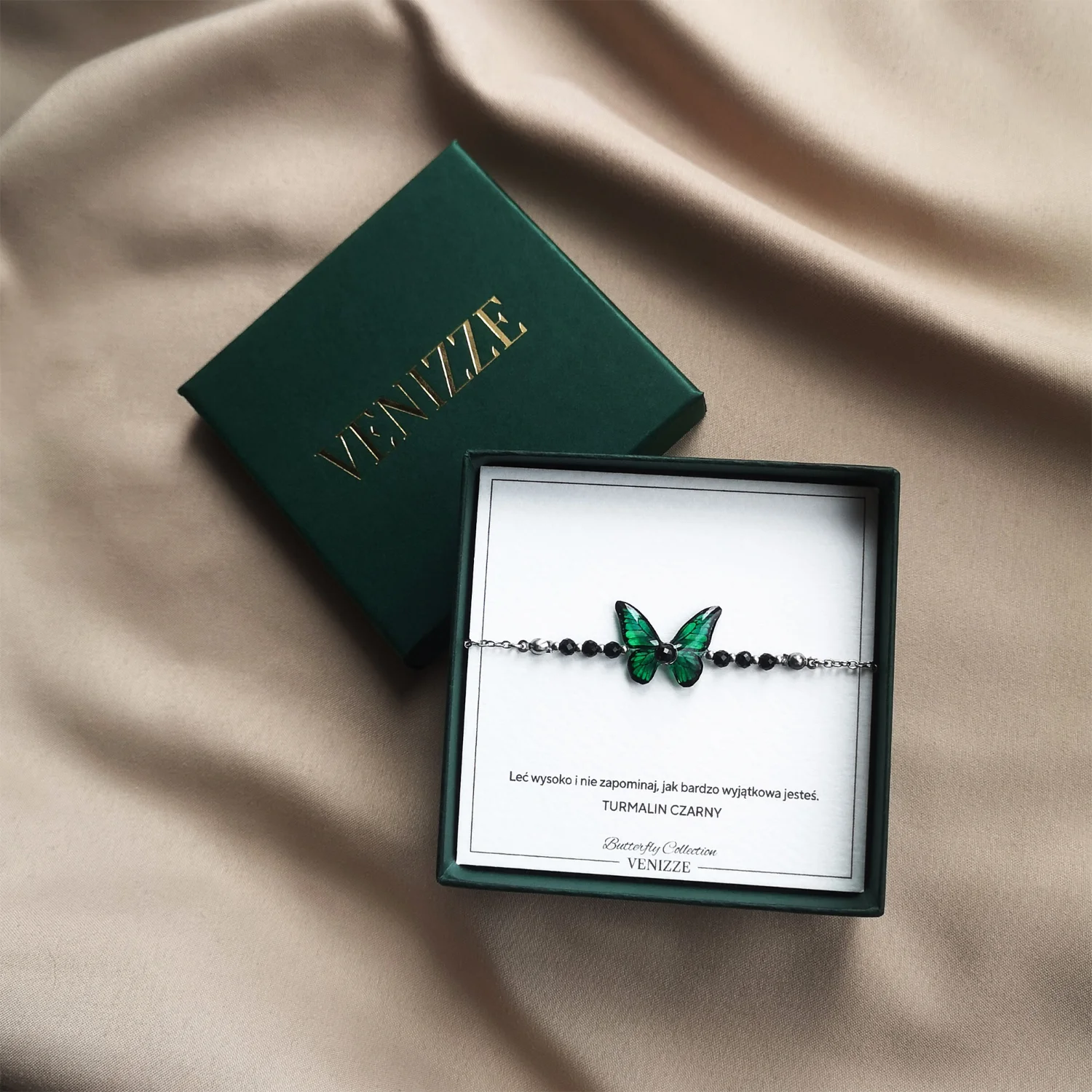 Bransoletka motyl fern flutter z czarnym turmalinem - obrazek 2