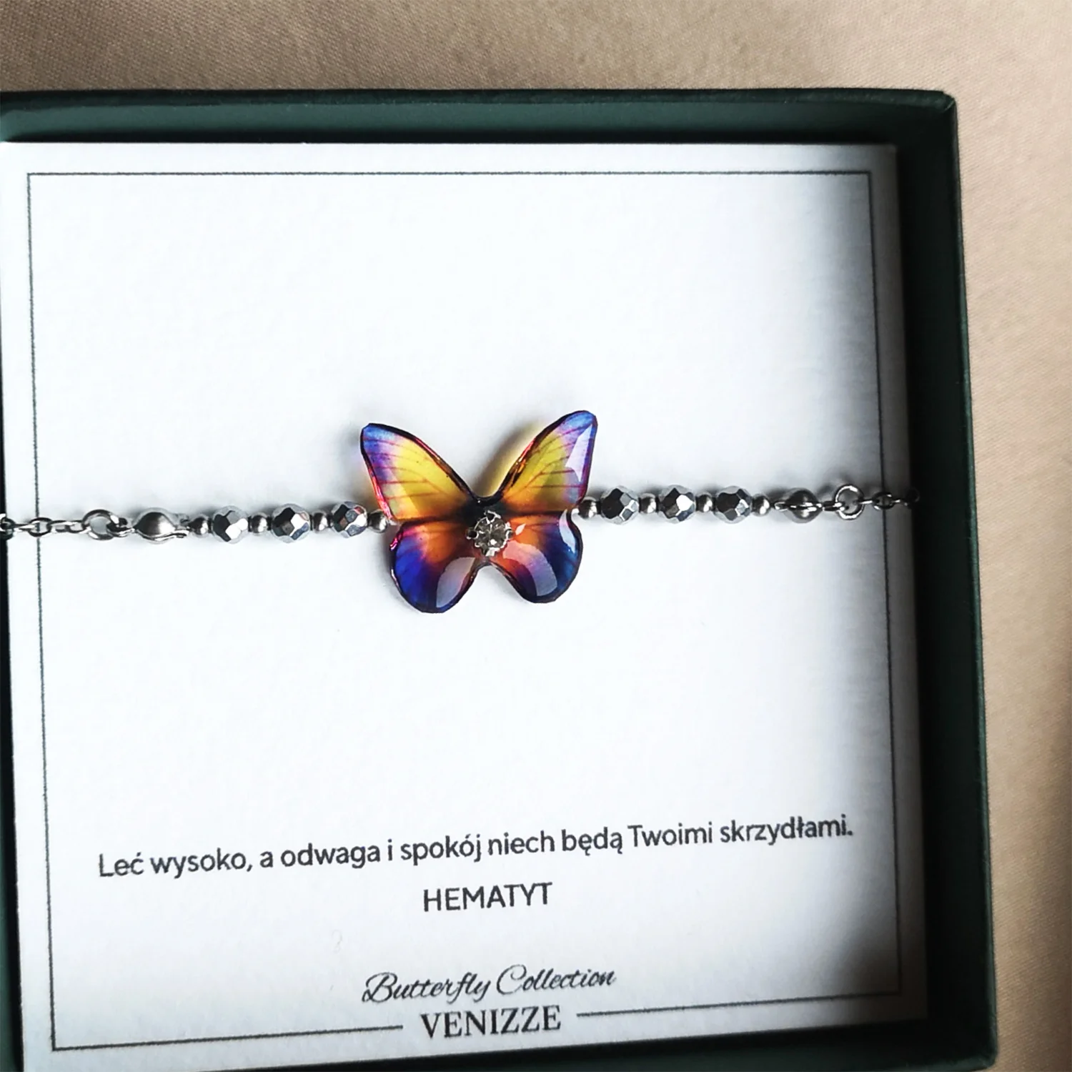Bransoletka motyl rainbow horizon z hematytem i cyrkonią - obrazek 6