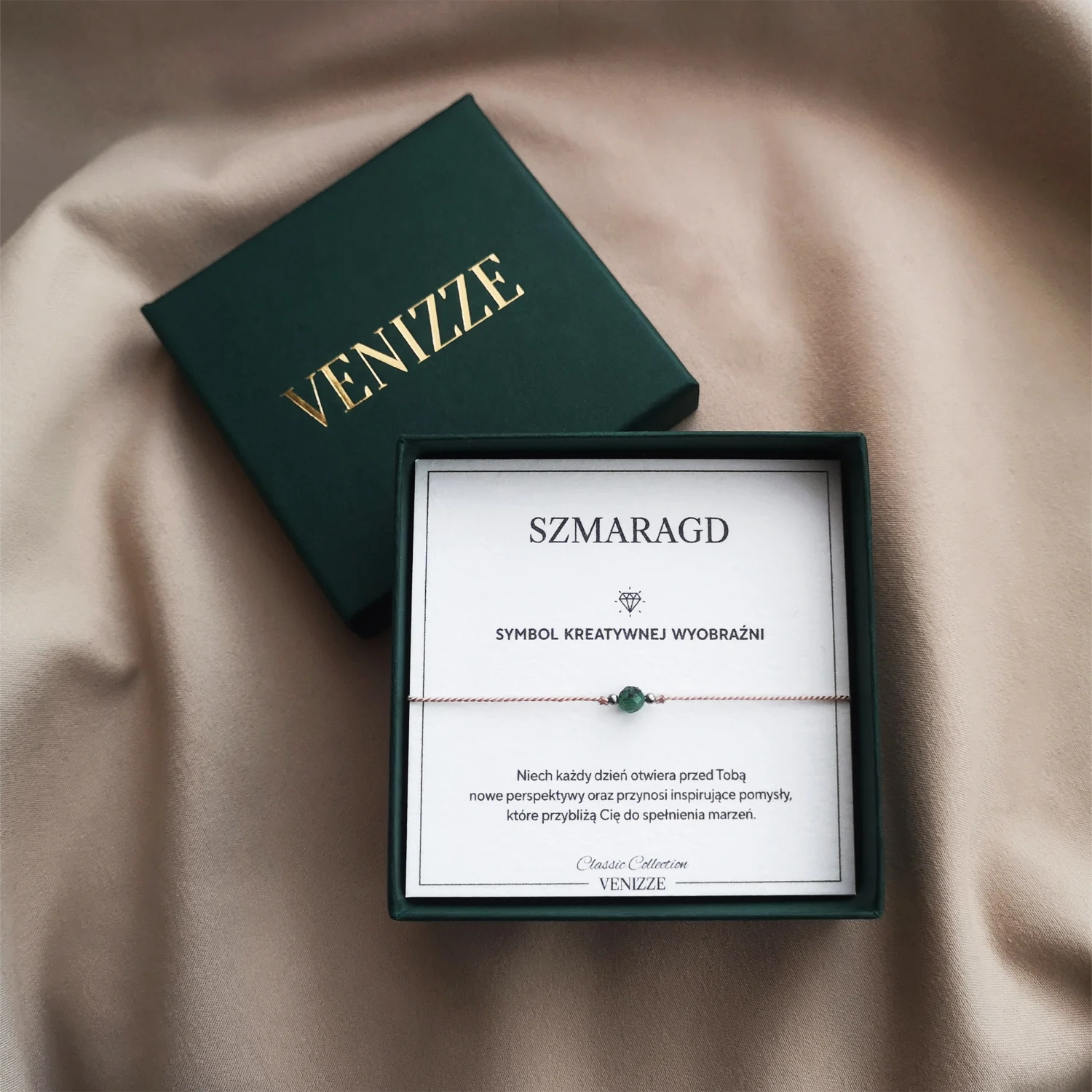 Bransoletka szczęścia z kamieniem naturalnym szmaragd - obrazek 2