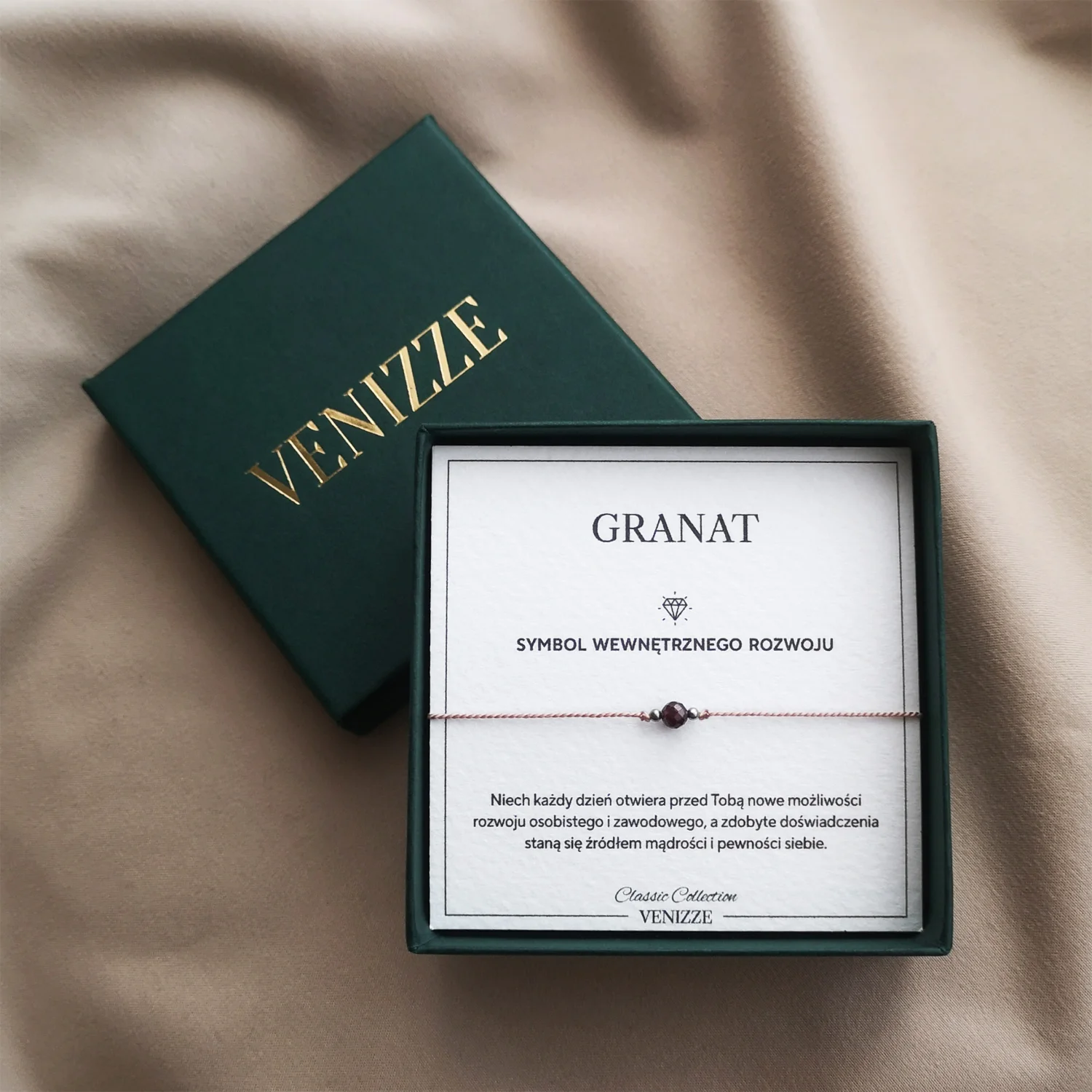 Bransoletka szczęścia z kamieniem naturalnym granat - obrazek 3