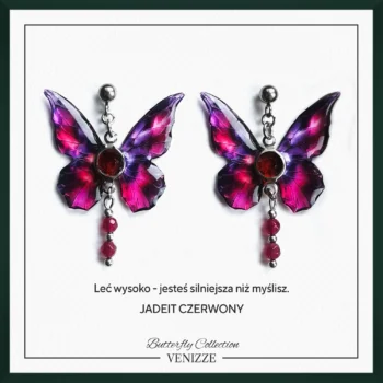 Kolczyki sztyfty z kulką motyl jade flame z jadeitem i cyrkonią