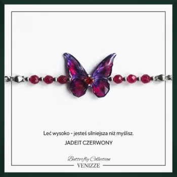 Bransoletka motyl jade flame z jadeitem i cyrkonią
