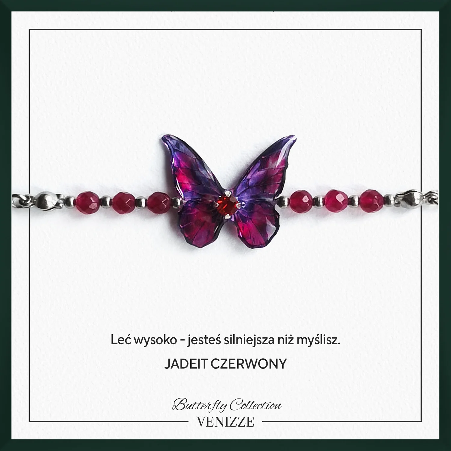 Bransoletka motyl jade flame z jadeitem i cyrkonią