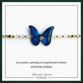 Bransoletka motyl midnight wings z kryształem górskim i cyrkonią